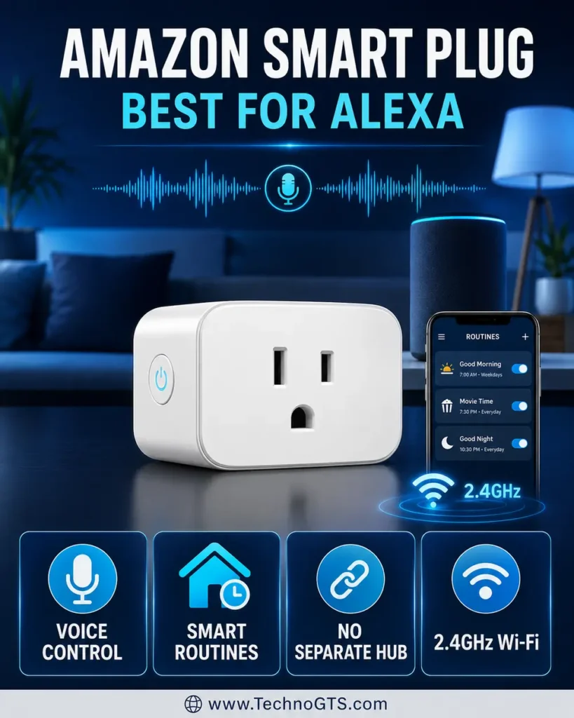 Amazon Smart Plug best for Alexa with voice control, smart routines, 2.4GHz Wi-Fi, and no separate hub