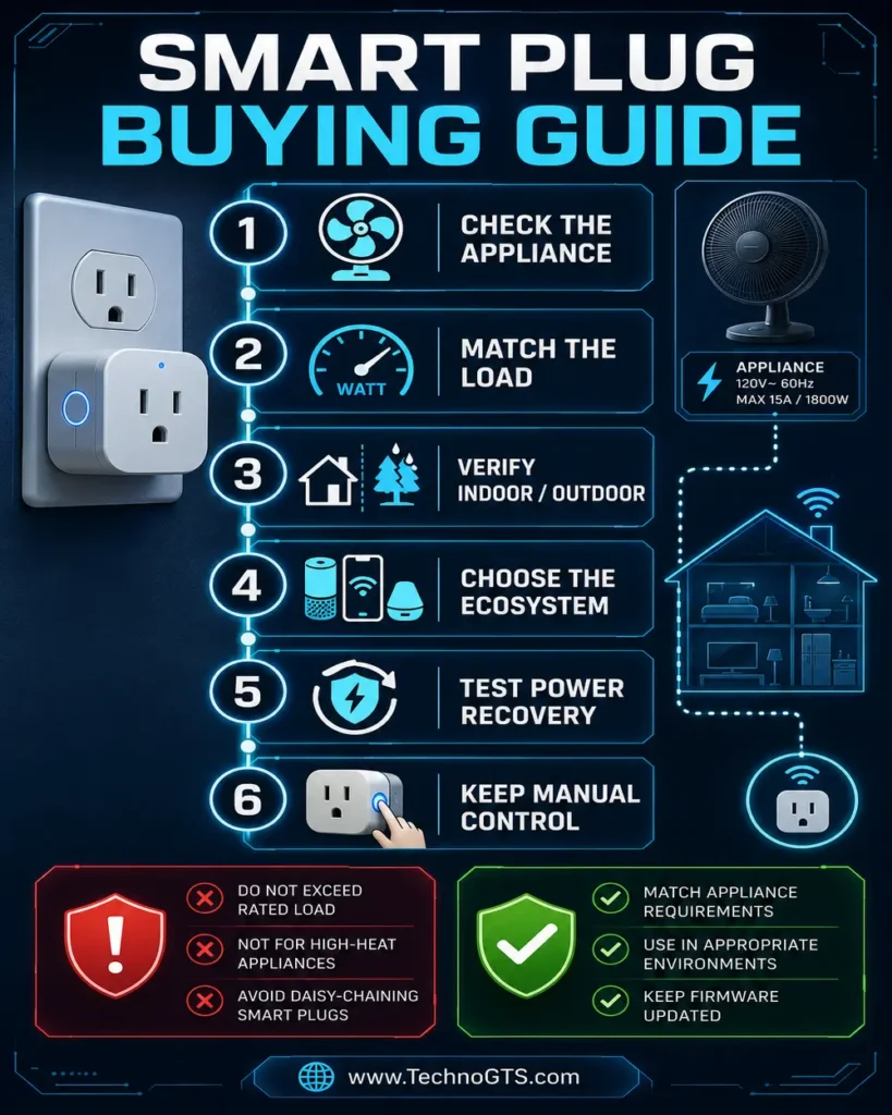 How to choose a smart plug by checking the appliance, matching the load, verifying location, choosing an ecosystem, and testing recovery