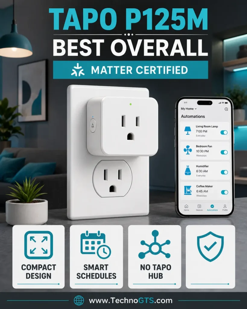 Tapo P125M best overall Matter smart plug with compact design, smart schedules, and no dedicated Tapo hub